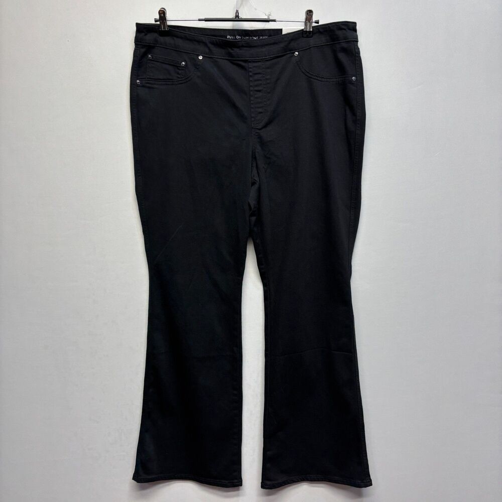 NWT Chico's Pull On Slim Boot Jeans Size 3R US 16R Black Denim D117 -5